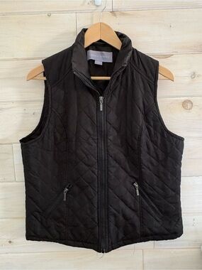 Laura Scott Quilted Brown Zip-Front Vest